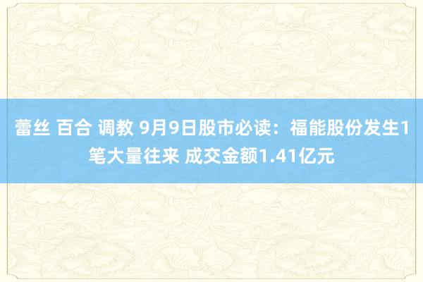 蕾丝 百合 调教 9月9日股市必读：福能股份发生1笔大量往来 成交金额1.41亿元