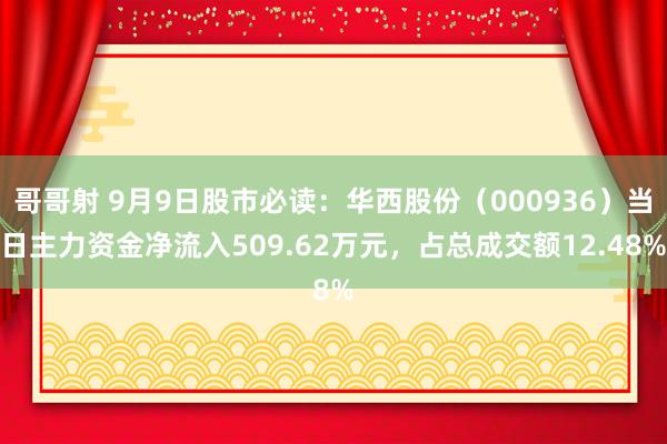 哥哥射 9月9日股市必读：华西股份（000936）当日主力资金净流入509.62万元，占总成交额12.48%