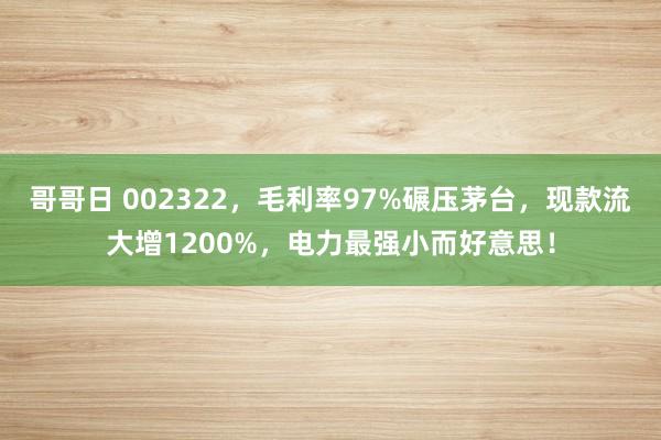 哥哥日 002322，毛利率97%碾压茅台，现款流大增1200%，电力最强小而好意思！