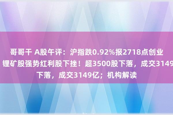 哥哥干 A股午评：沪指跌0.92%报2718点创业板指涨0.9%，锂矿股强势红利股下挫！超3500股下落，成交3149亿；机构解读