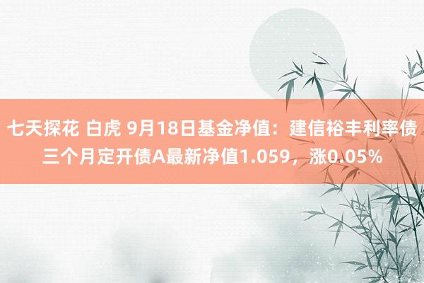 七天探花 白虎 9月18日基金净值：建信裕丰利率债三个月定开债A最新净值1.059，涨0.05%