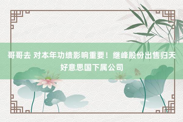 哥哥去 对本年功绩影响重要！继峰股份出售归天好意思国下属公司