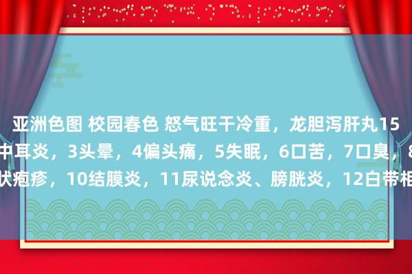 亚洲色图 校园春色 怒气旺干冷重，龙胆泻肝丸15种妙用：1耳聋耳鸣，2中耳炎，3头晕，4偏头痛，5失眠，6口苦，7口臭，8胆囊炎，9带状疱疹，10结膜炎，11尿说念炎、膀胱炎，12白带相当，13阴部湿疹，14痛风，15高血压。