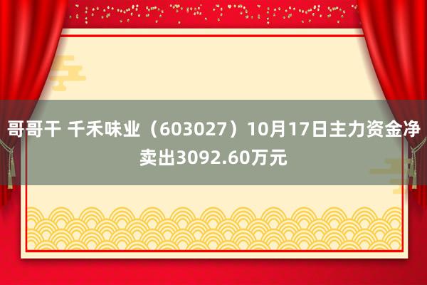 哥哥干 千禾味业（603027）10月17日主力资金净卖出3092.60万元