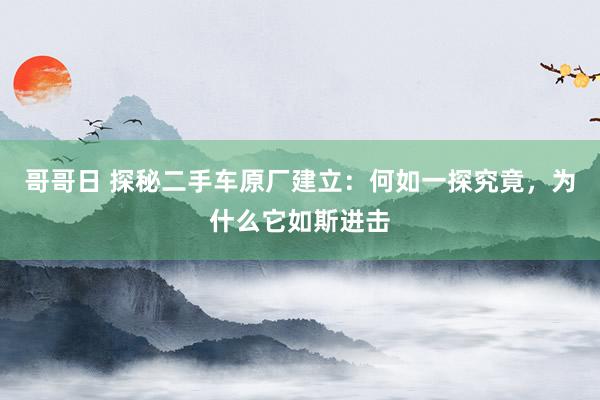 哥哥日 探秘二手车原厂建立：何如一探究竟，为什么它如斯进击