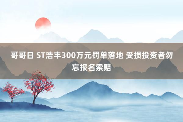 哥哥日 ST浩丰300万元罚单落地 受损投资者勿忘报名索赔