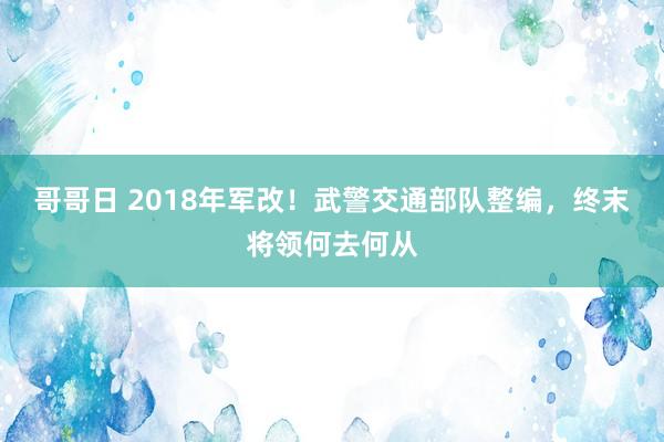 哥哥日 2018年军改！武警交通部队整编，终末将领何去何从